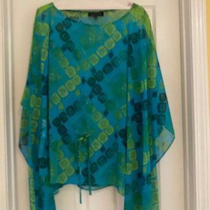 Jones New York Lime Green and Turquoise Crepe Poncho